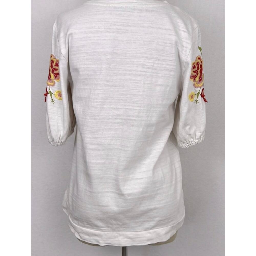 LOFT Women’s Cream Knit Top Floral Embroidered Sleeves Size large - Picture 3 of 11